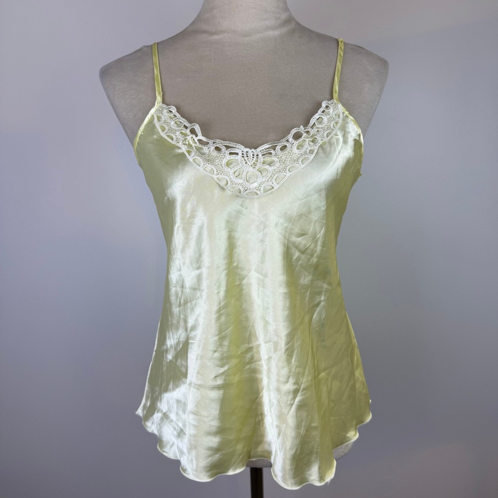 Pale Yellow‎ Satin Lace Trim Womens Cute Camisole Top Spaghetti Strap Size XL